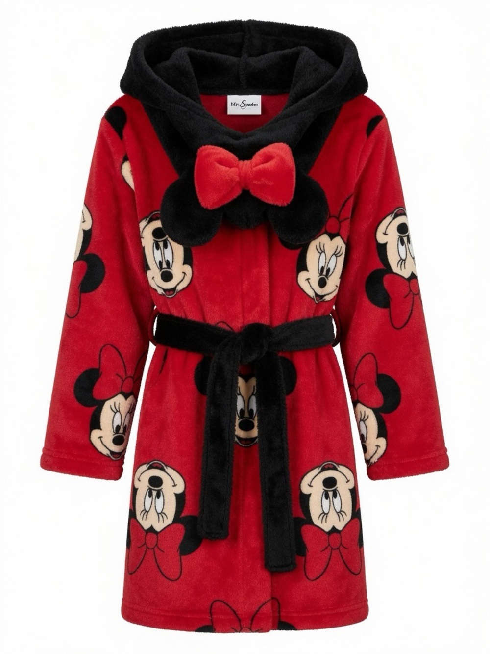 Disney Minnie Mouse Red and Black Plush Hooded Kids Robe - Picture 2 of 2